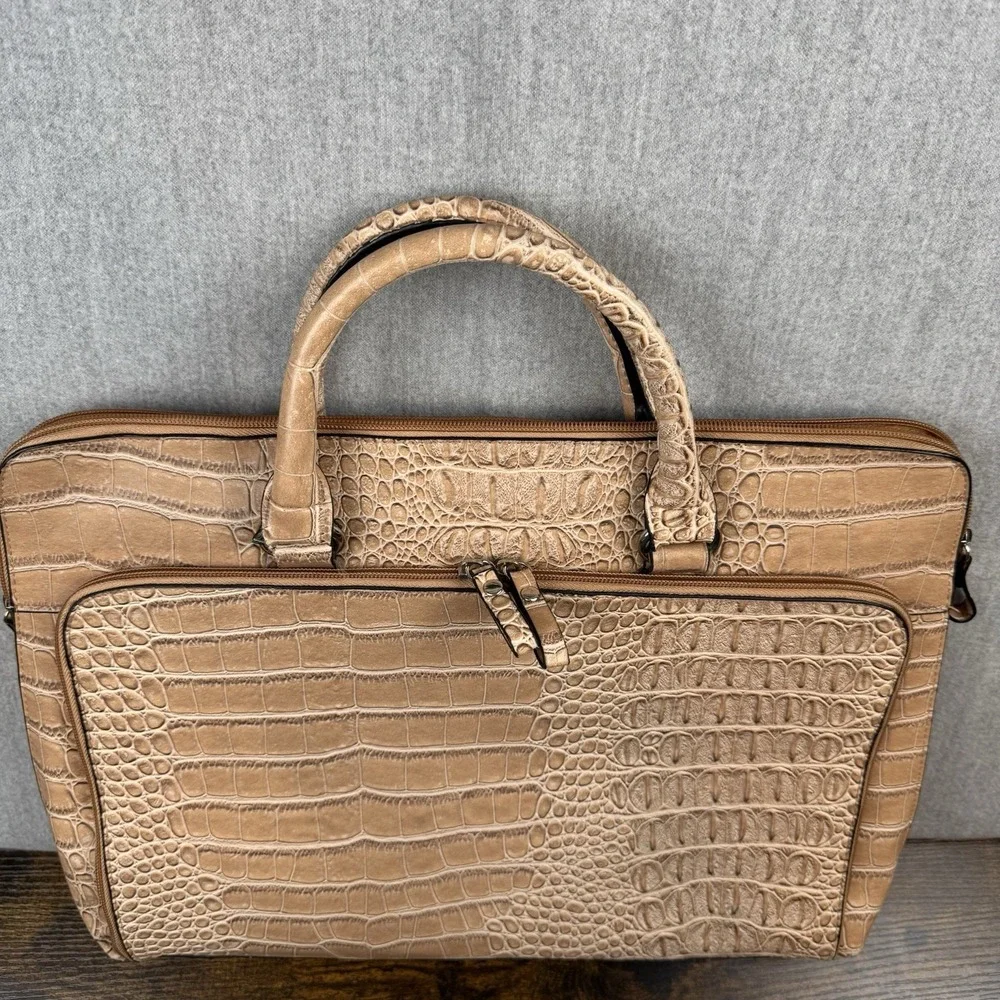 Bueno Faux Leather Embossed Croc Top Handle Bag Tan Laptop Business‎ Bag